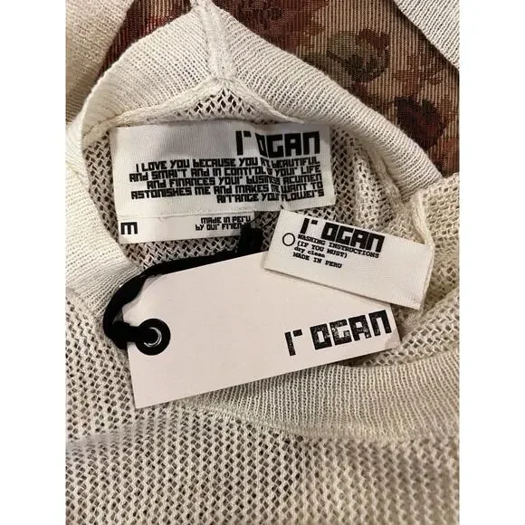 Rogan Ivory Knit Crop Top Size Medium Mesh See Thru Sheer y2k babydoll - Picture 6 of 7